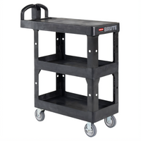 BRUTE Heavy Duty Small 3-Shelf Open Base Utility Bus Cart, Black