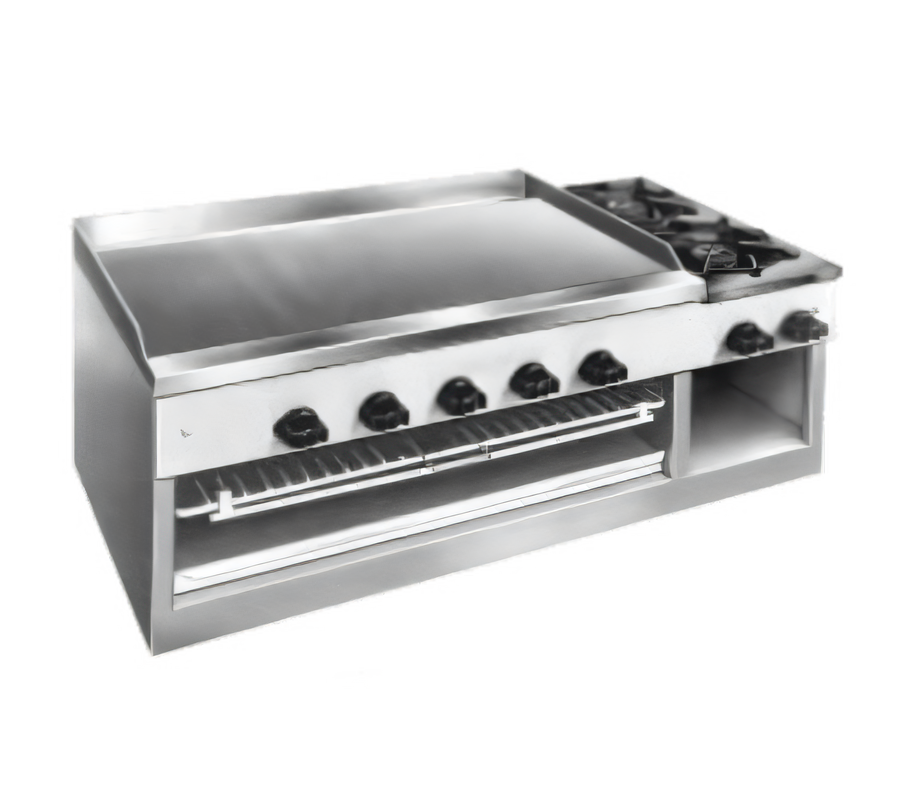 Product image #1 for Comstock-Castle Budget Series 30-Inch Countertop Gas Griddle/Cheesemelter/Hotplate with 2 Open Burners