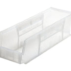 Thumbnail image #1 for Quantum QUS238CL Clear Polypropylene Stack & Hang Shelf Bin, 18 x 5-1/2 x 5 Inches Case of 12