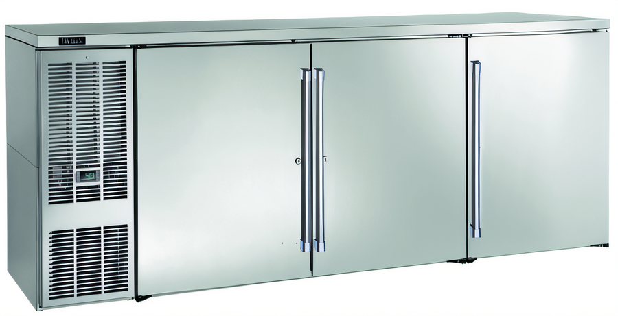 Product image #1 for Perlick Quick Ship BBS84-SS-L-STK 84" Three-Section Refrigerated Back Bar Cabinet